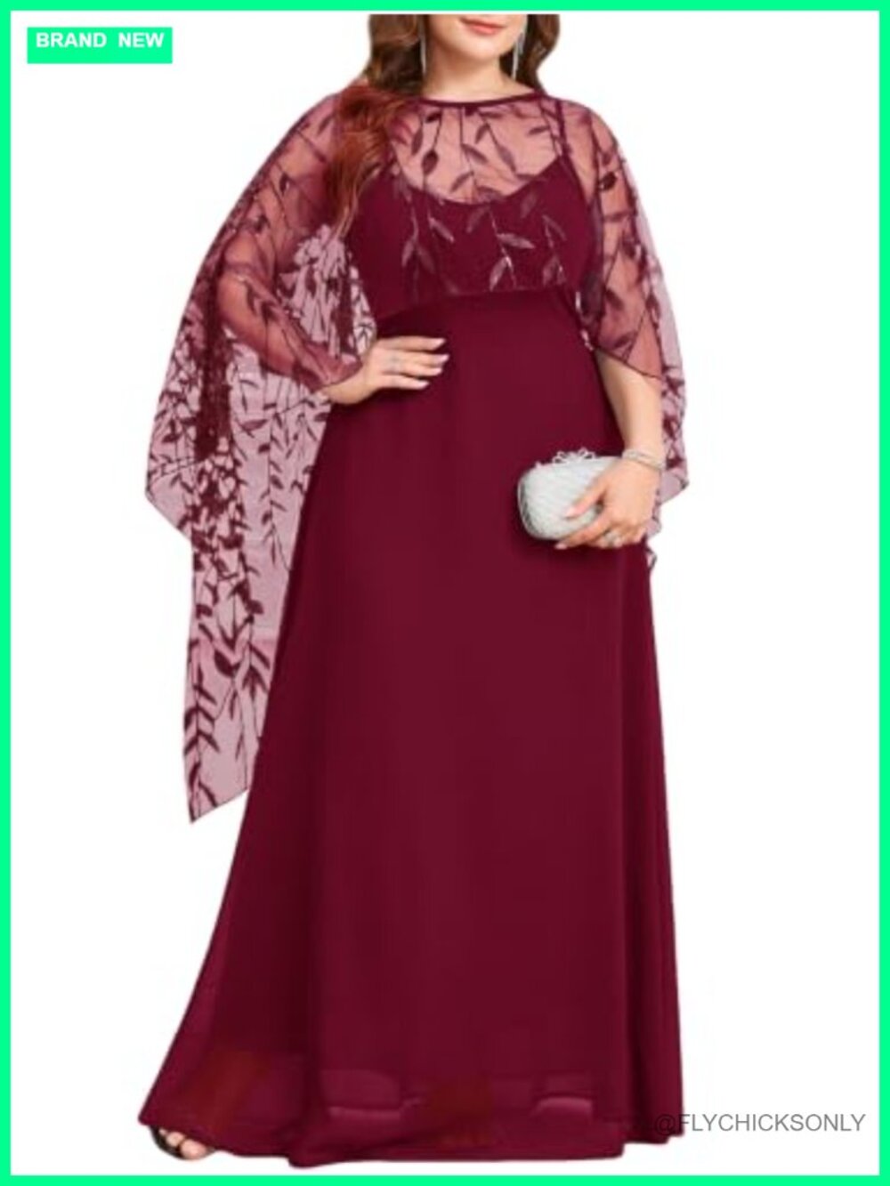 Plus Size Chiffon Maxi Formal Dress Sequin Cape Wedding Guest Gown